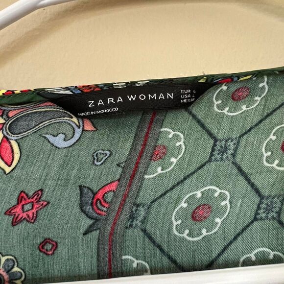 Zara Women's Green Patterned Fringed Tunic size L - Picture 3 of 4